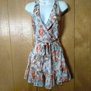 Angel Biba Women's Size 6 Strappy Back Floral Ruffle Mini Dress Sleeveless